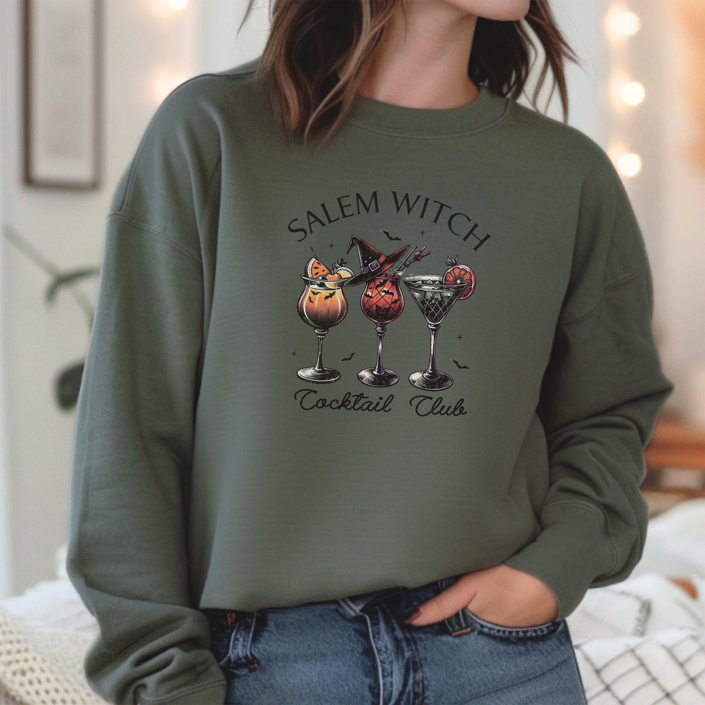 Salem Witch Cocktail Club Halloween Fall Crewneck Sweatshirt