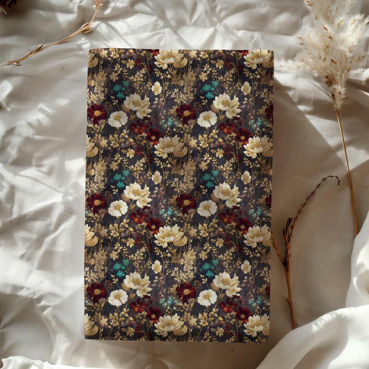 Beige, Maroon Red & Blue Dark Moody Floral Gift Wrapping Paper - Birthday Gift Wrap, Bridal Gifting, Christmas Holiday Gift Accessories