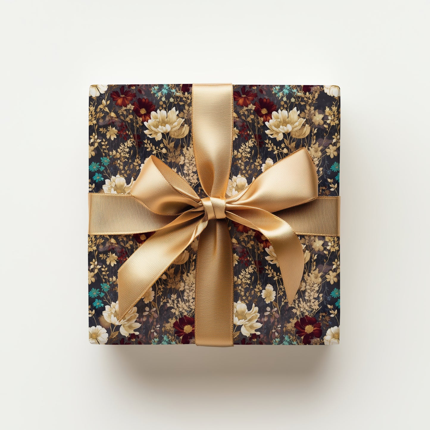 Beige, Maroon Red & Blue Dark Moody Floral Gift Wrapping Paper - Birthday Gift Wrap, Bridal Gifting, Christmas Holiday Gift Accessories