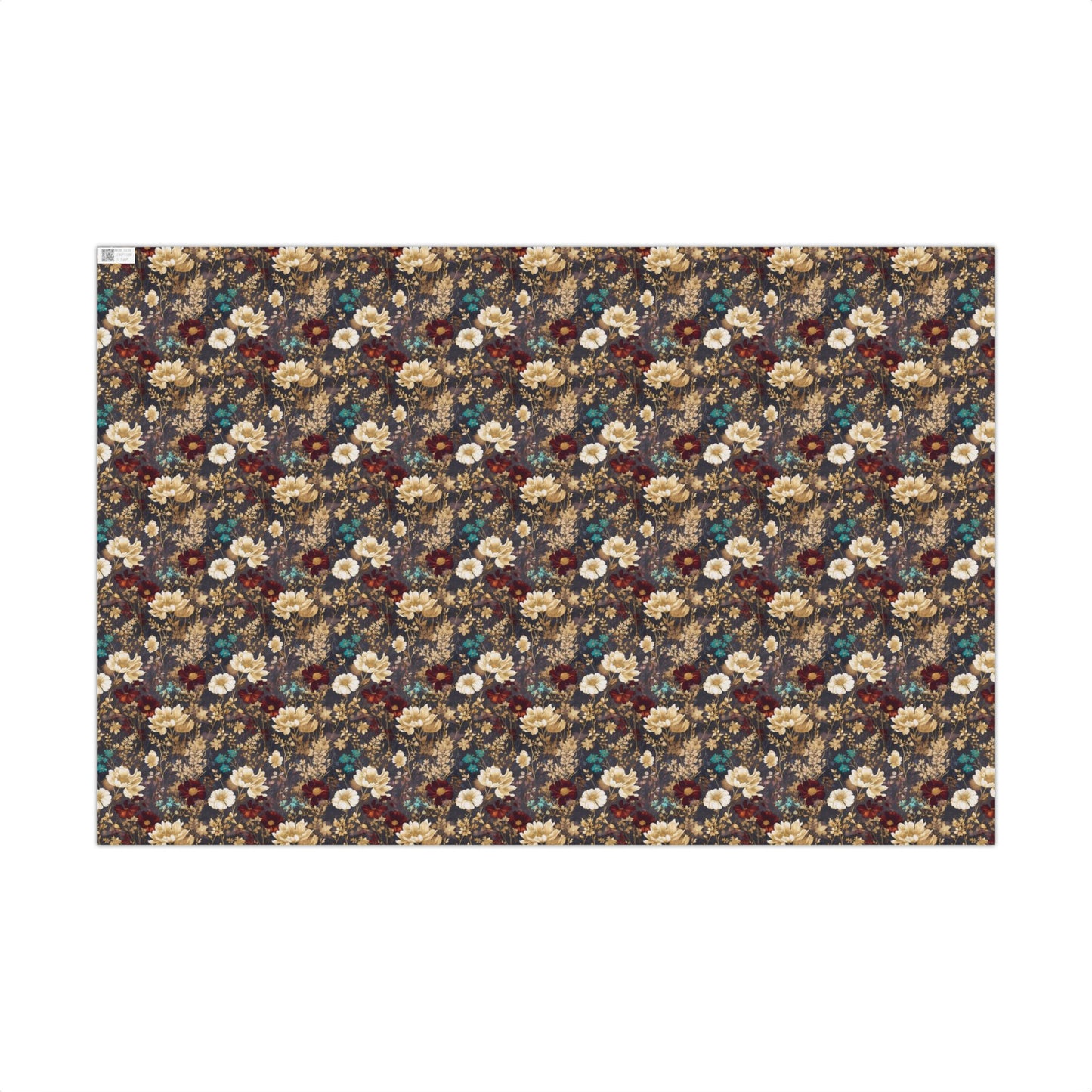 Beige, Maroon Red & Blue Dark Moody Floral Gift Wrapping Paper - Birthday Gift Wrap, Bridal Gifting, Christmas Holiday Gift Accessories