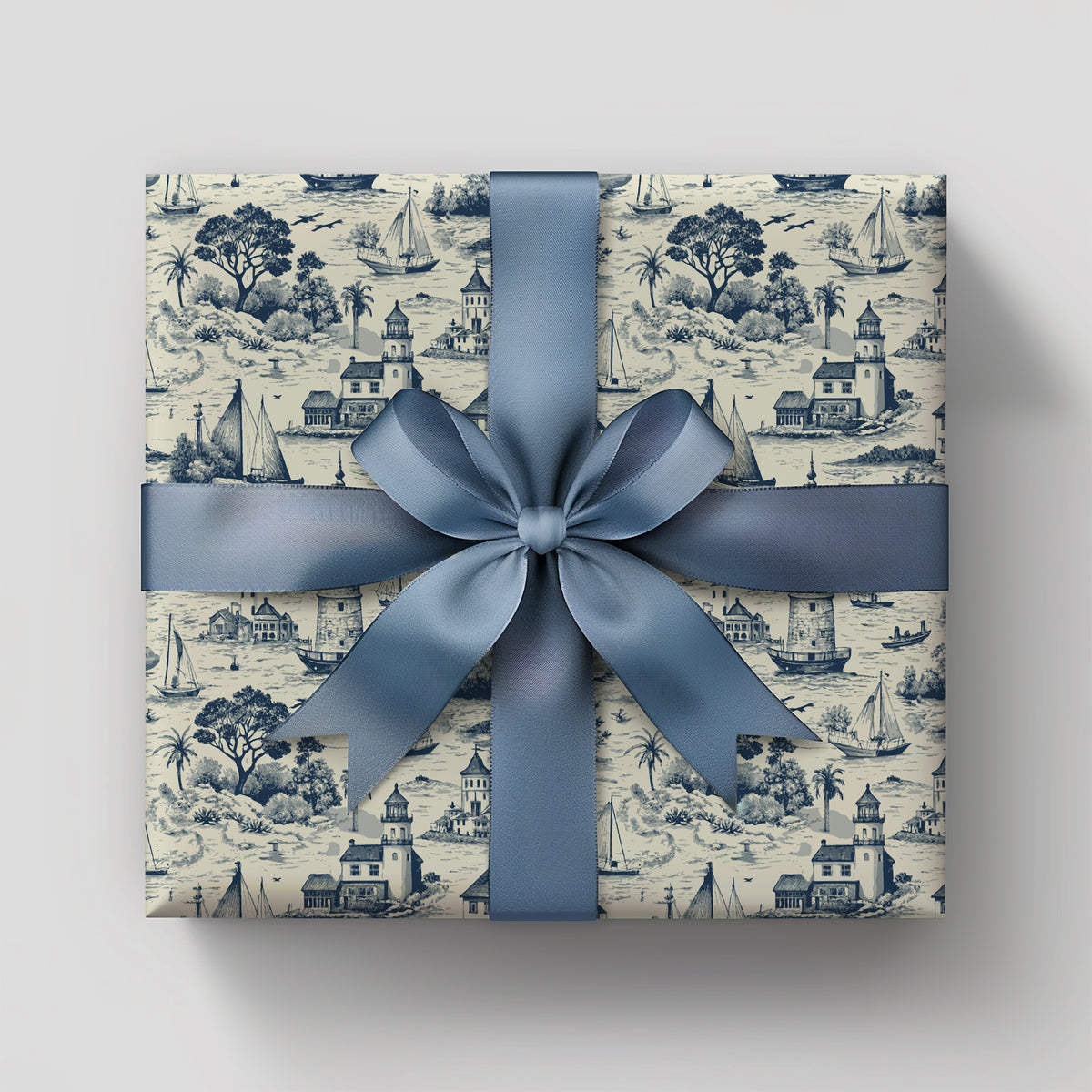 Vintage Coastal Nautical Blue Toile De Jouy Gift Wrapping Paper
