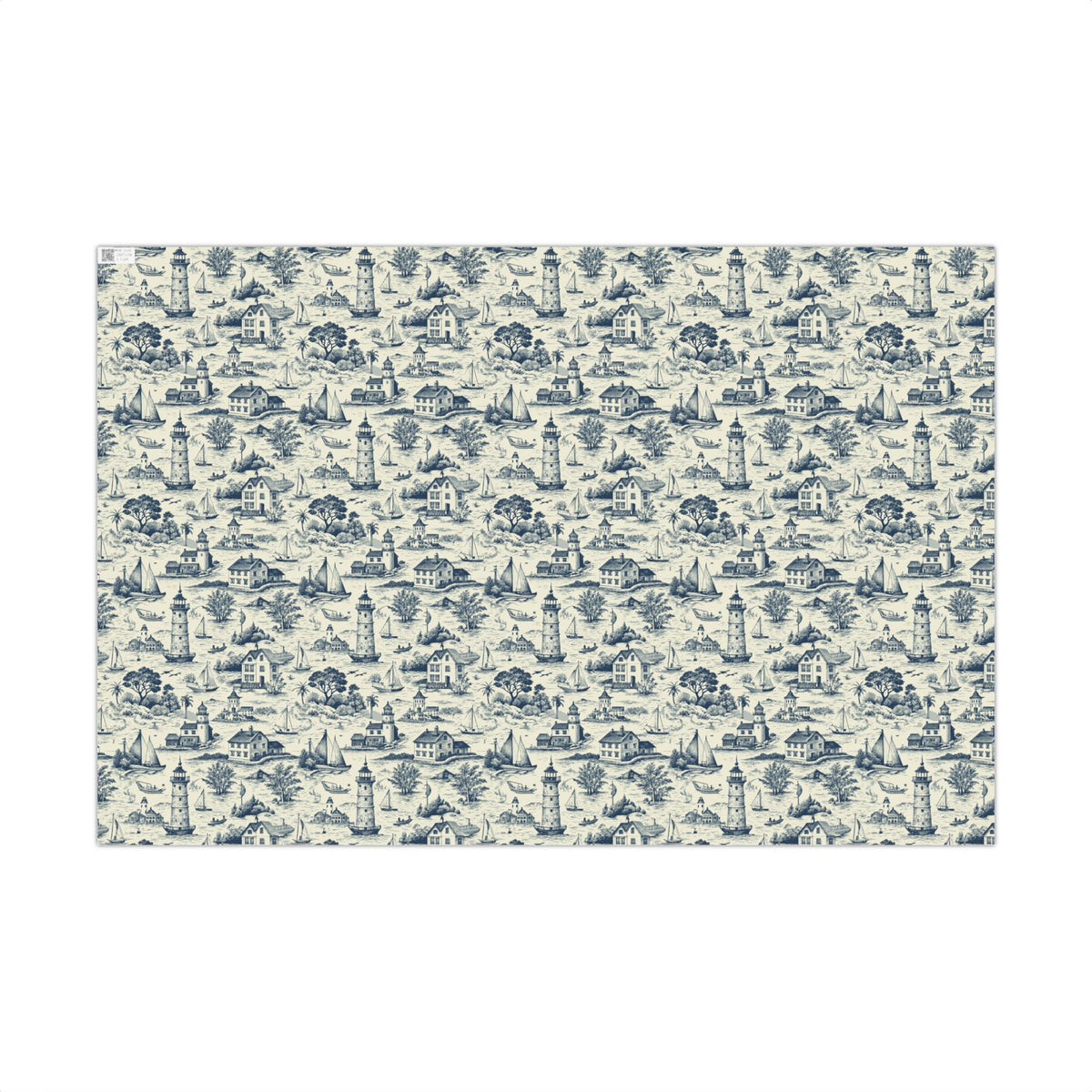 Vintage Coastal Nautical Blue Toile De Jouy Gift Wrapping Paper