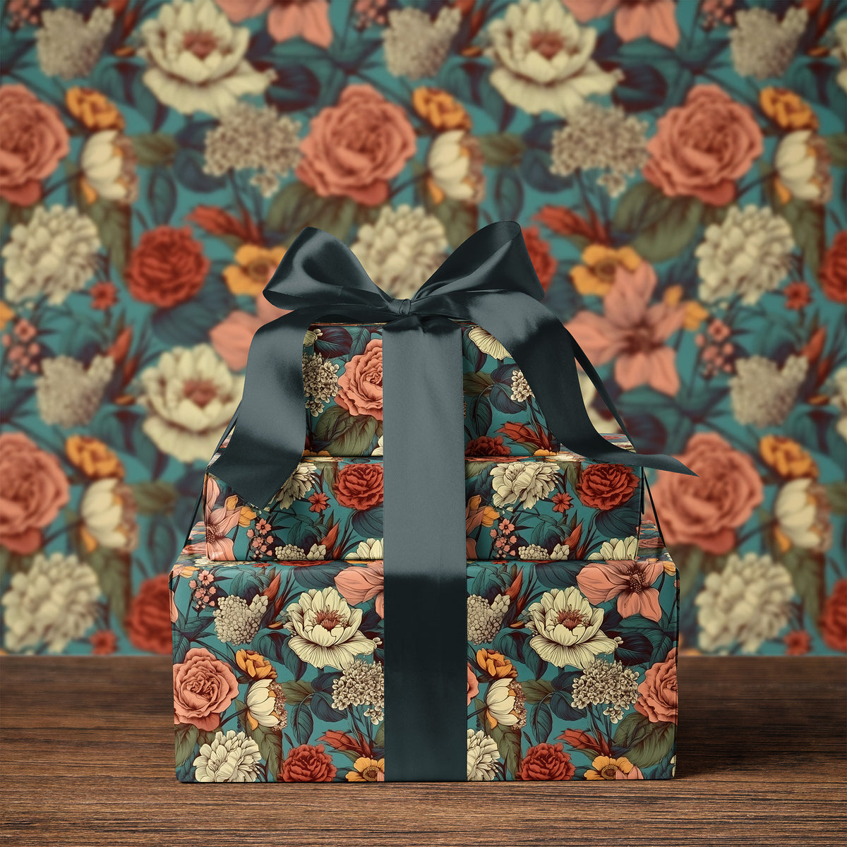 Bold Retro Colorful Blue, Pink, Red & Cream Floral Gift Wrapping Paper