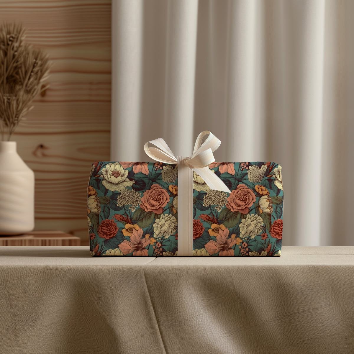 Bold Retro Colorful Blue, Pink, Red & Cream Floral Gift Wrapping Paper
