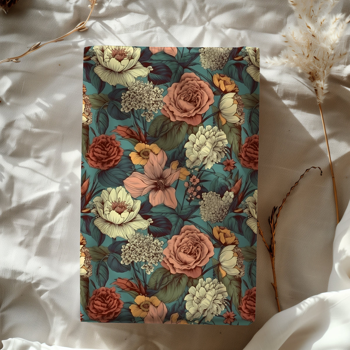 Bold Retro Colorful Blue, Pink, Red & Cream Floral Gift Wrapping Paper