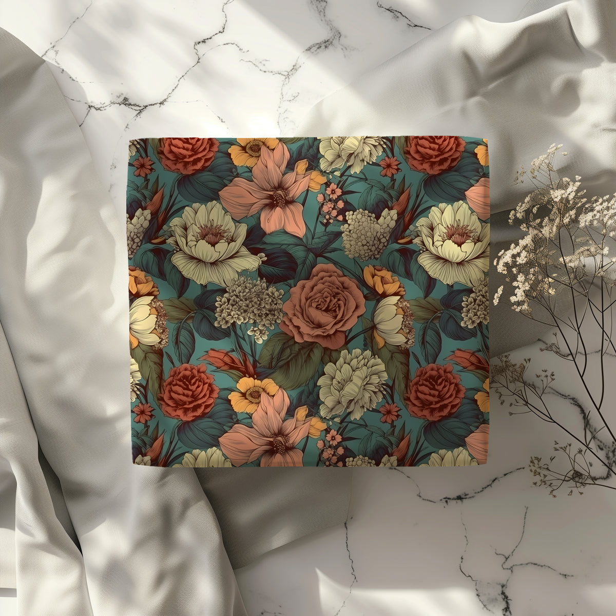 Bold Retro Colorful Blue, Pink, Red & Cream Floral Gift Wrapping Paper