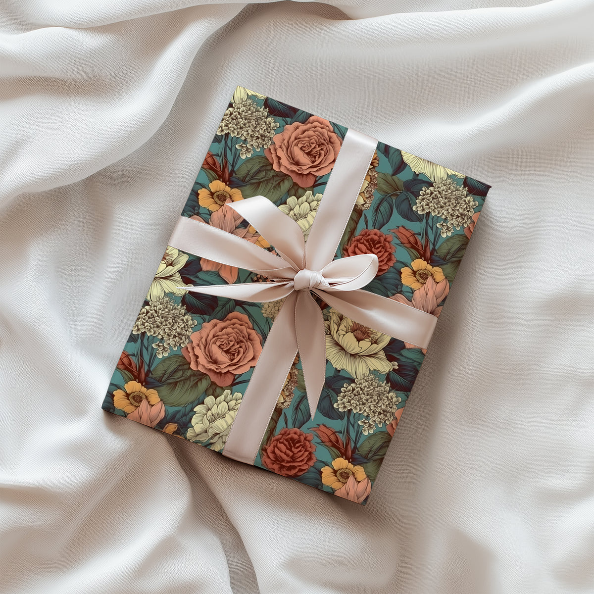 Bold Retro Colorful Blue, Pink, Red & Cream Floral Gift Wrapping Paper