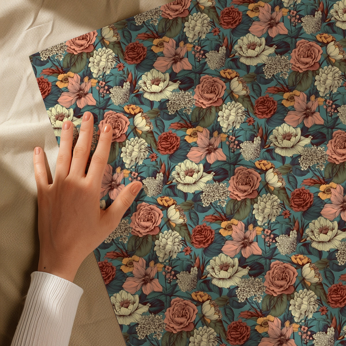 Bold Retro Colorful Blue, Pink, Red & Cream Floral Gift Wrapping Paper
