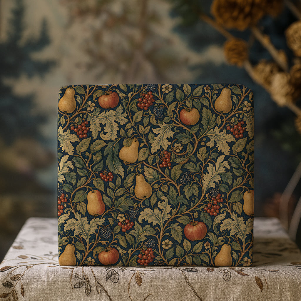 Dark Autumn Apples, Pears, Berries & Greenery William Morris Style Floral Gift Wrapping Paper
