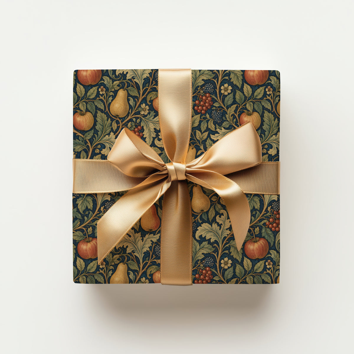 Dark Autumn Apples, Pears, Berries & Greenery William Morris Style Floral Gift Wrapping Paper