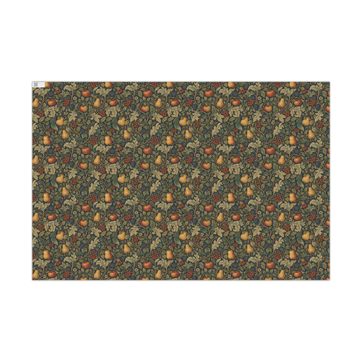 Dark Autumn Apples, Pears, Berries & Greenery William Morris Style Floral Gift Wrapping Paper