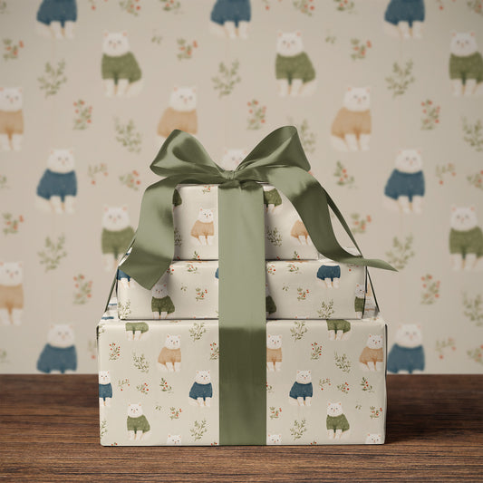 Whimsical Cottage Core Cats in Sweaters Gift Wrapping Paper