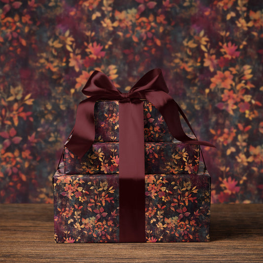Dark Moody Red Jewel Toned Floral Bloom Victorian Gift Wrapping Paper
