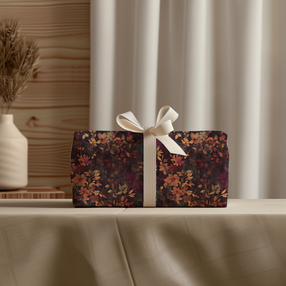 Dark Moody Red Jewel Toned Floral Bloom Victorian Gift Wrapping Paper