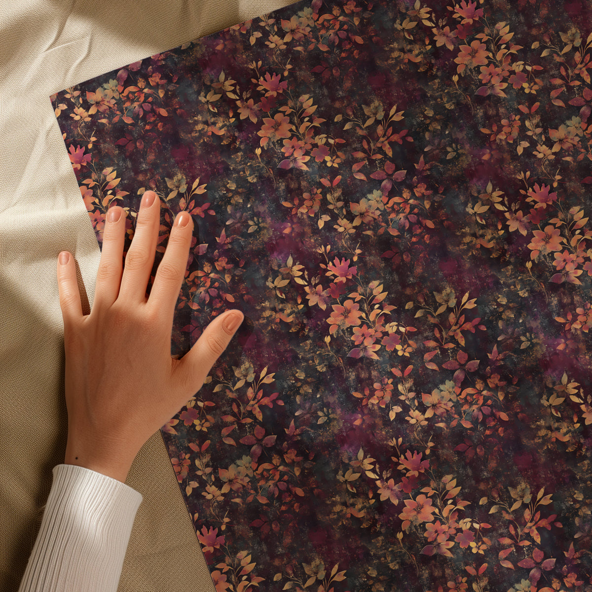 Dark Moody Red Jewel Toned Floral Bloom Victorian Gift Wrapping Paper