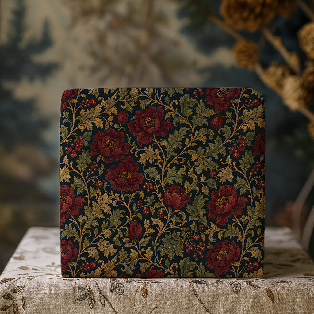 Dark Moody Red Floral Bloom Vintage William Morris Style Gift Wrapping Paper