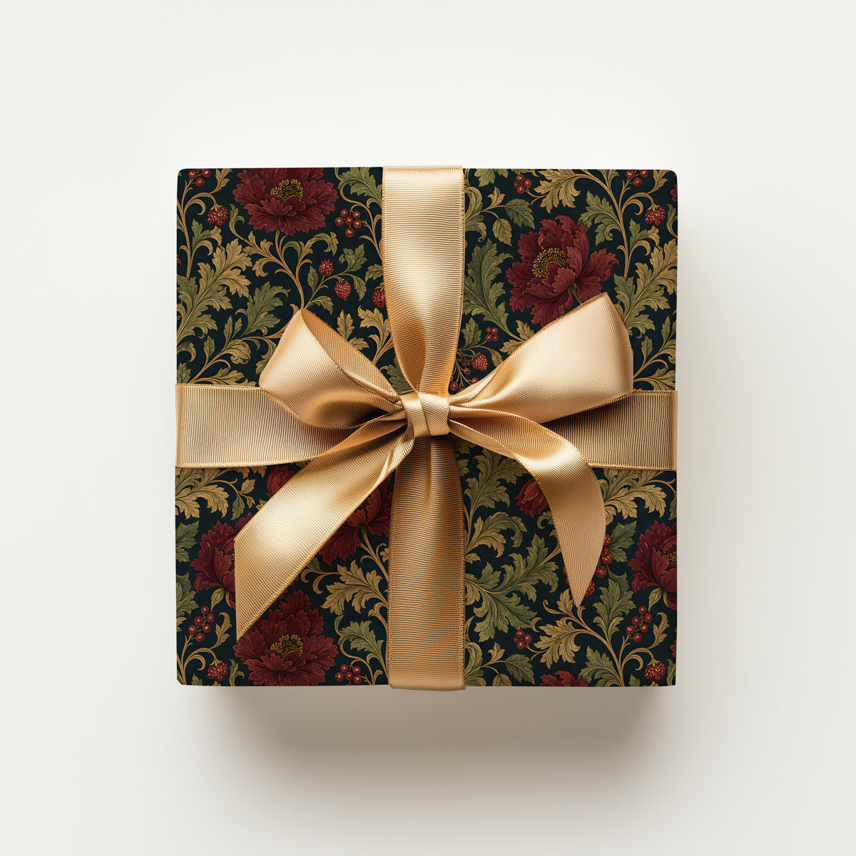 Dark Moody Red Floral Bloom Vintage William Morris Style Gift Wrapping Paper