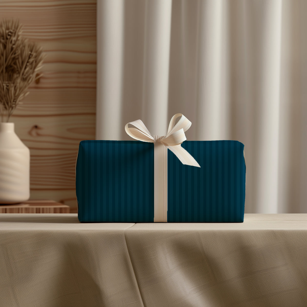 Navy Dark Blue Striped Gift Wrapping Paper
