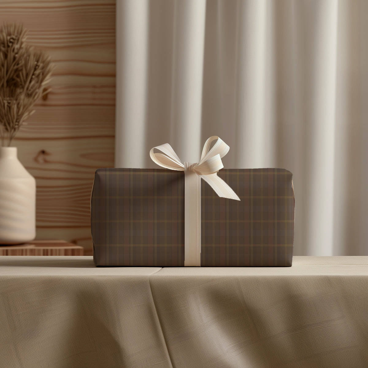 Muted Browns & Plums Neutral Plaid Tartan Gift Wrapping Paper