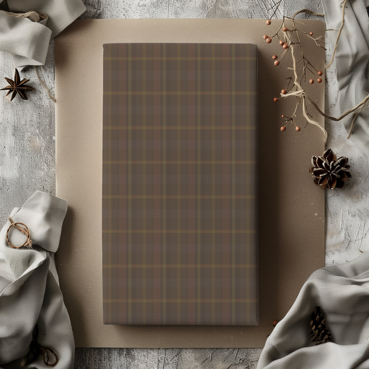 Muted Browns & Plums Neutral Plaid Tartan Gift Wrapping Paper