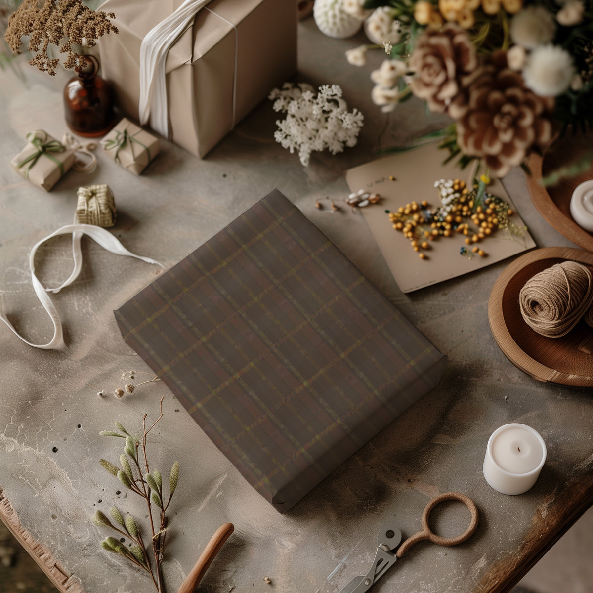 Muted Browns & Plums Neutral Plaid Tartan Gift Wrapping Paper