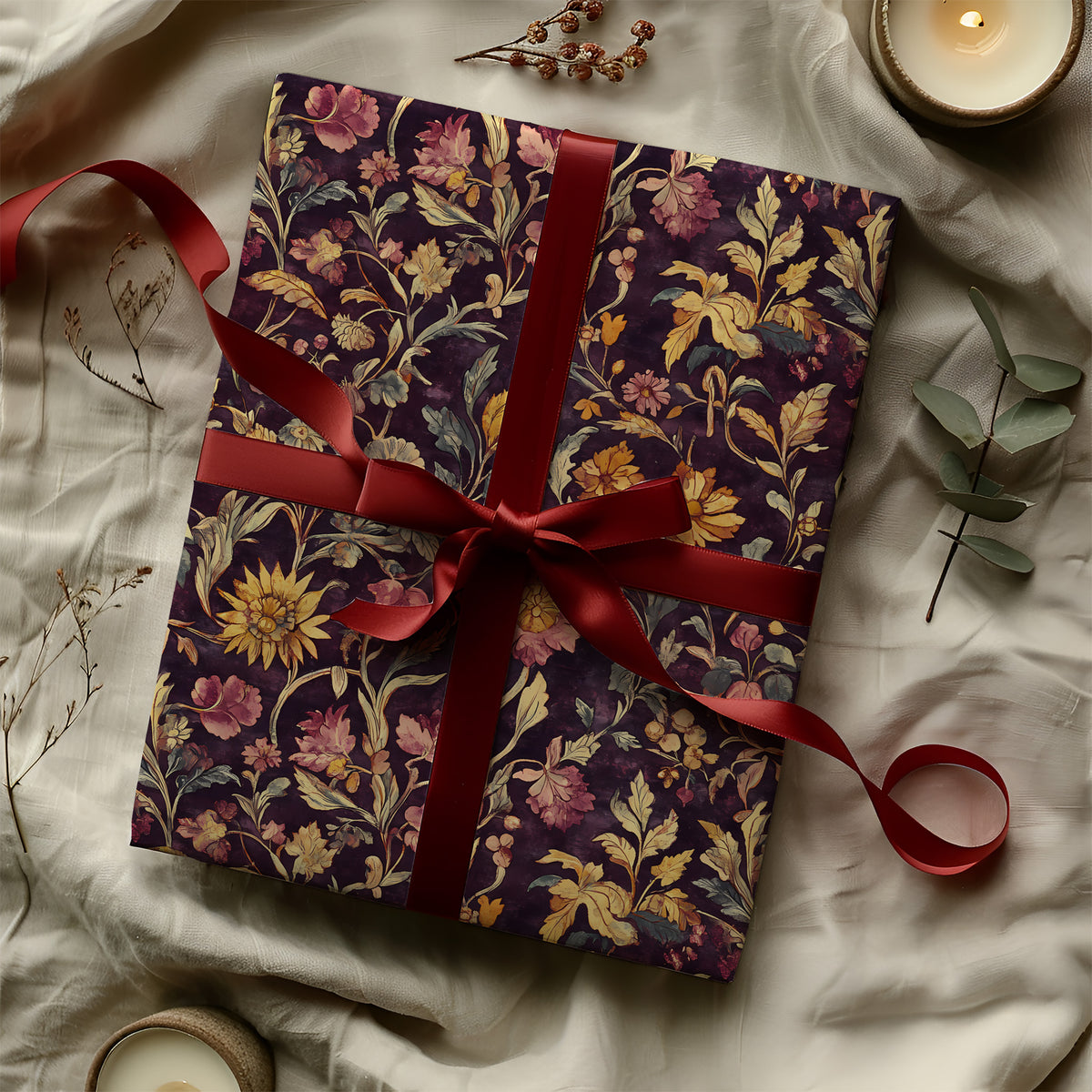 Dark Moody Autumn Florals & Greenery Gift Wrapping Paper