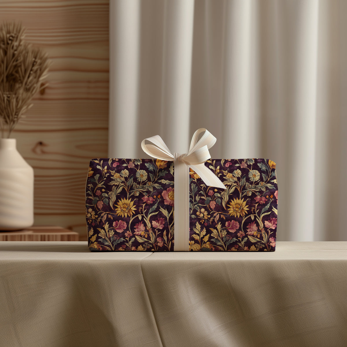 Dark Moody Autumn Florals & Greenery Gift Wrapping Paper