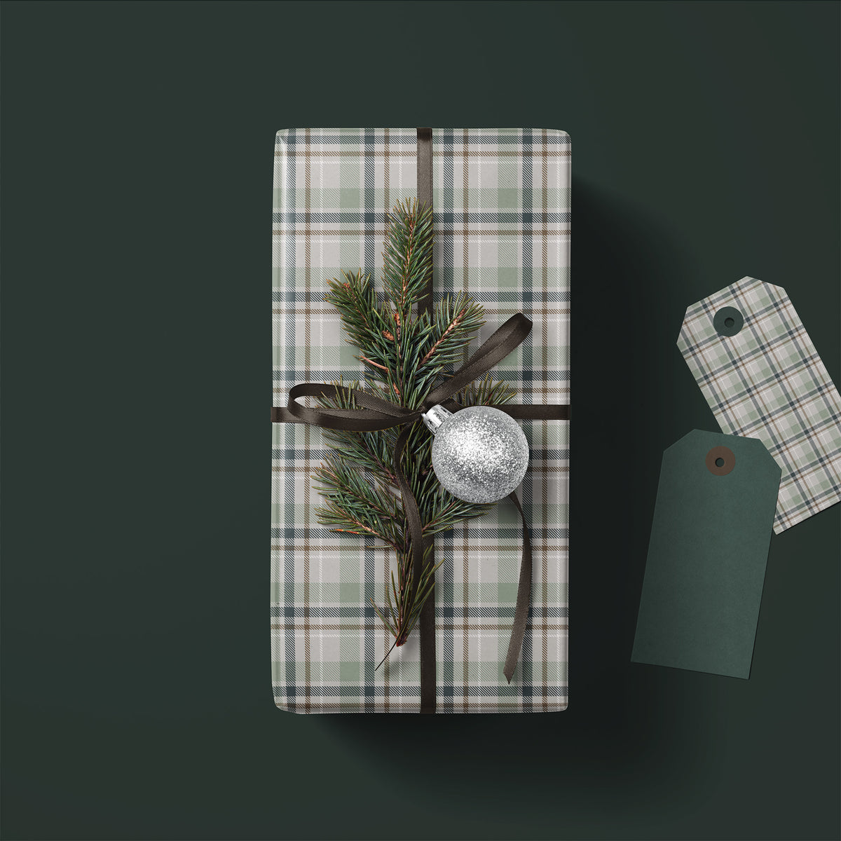 Green, Beige & Brown Tartan Plaid Gift Wrapping Paper