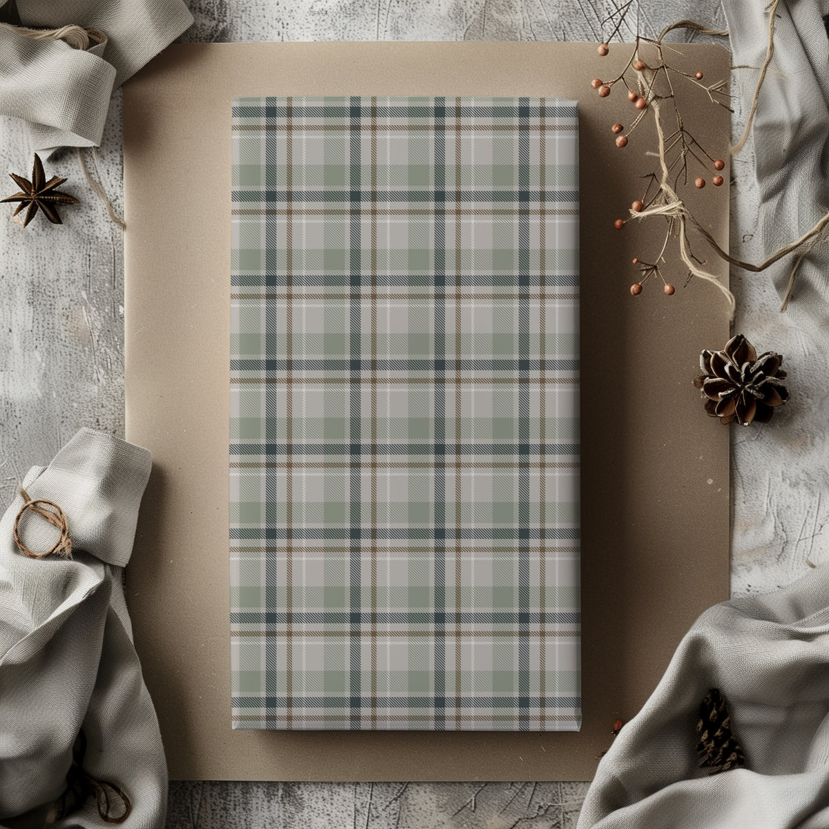 Green, Beige & Brown Tartan Plaid Gift Wrapping Paper