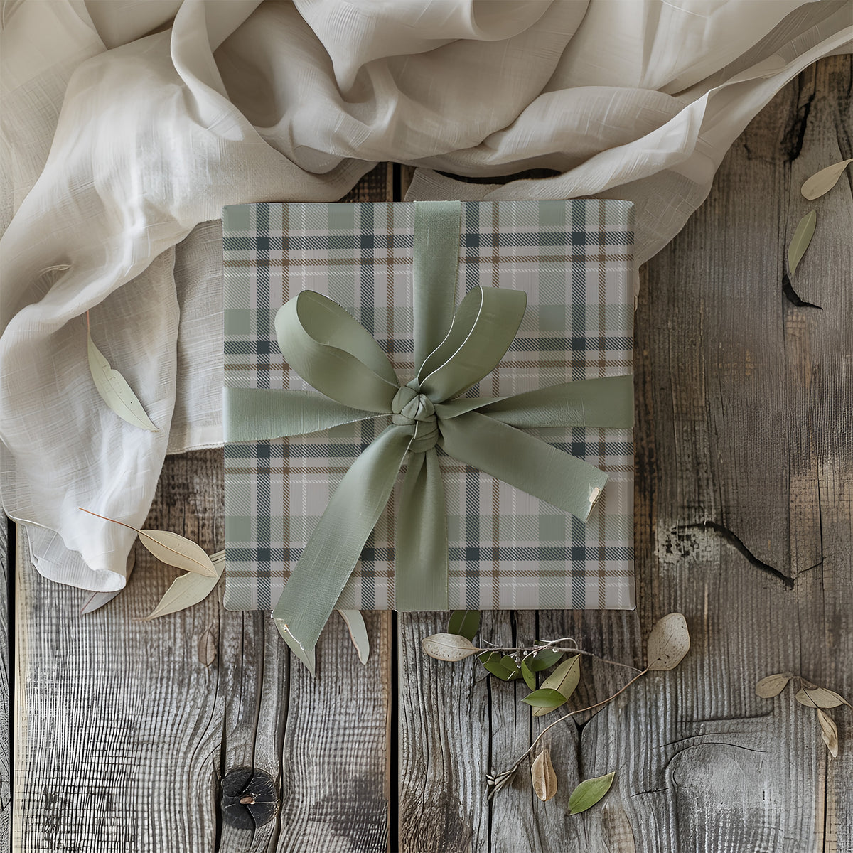 Green, Beige & Brown Tartan Plaid Gift Wrapping Paper