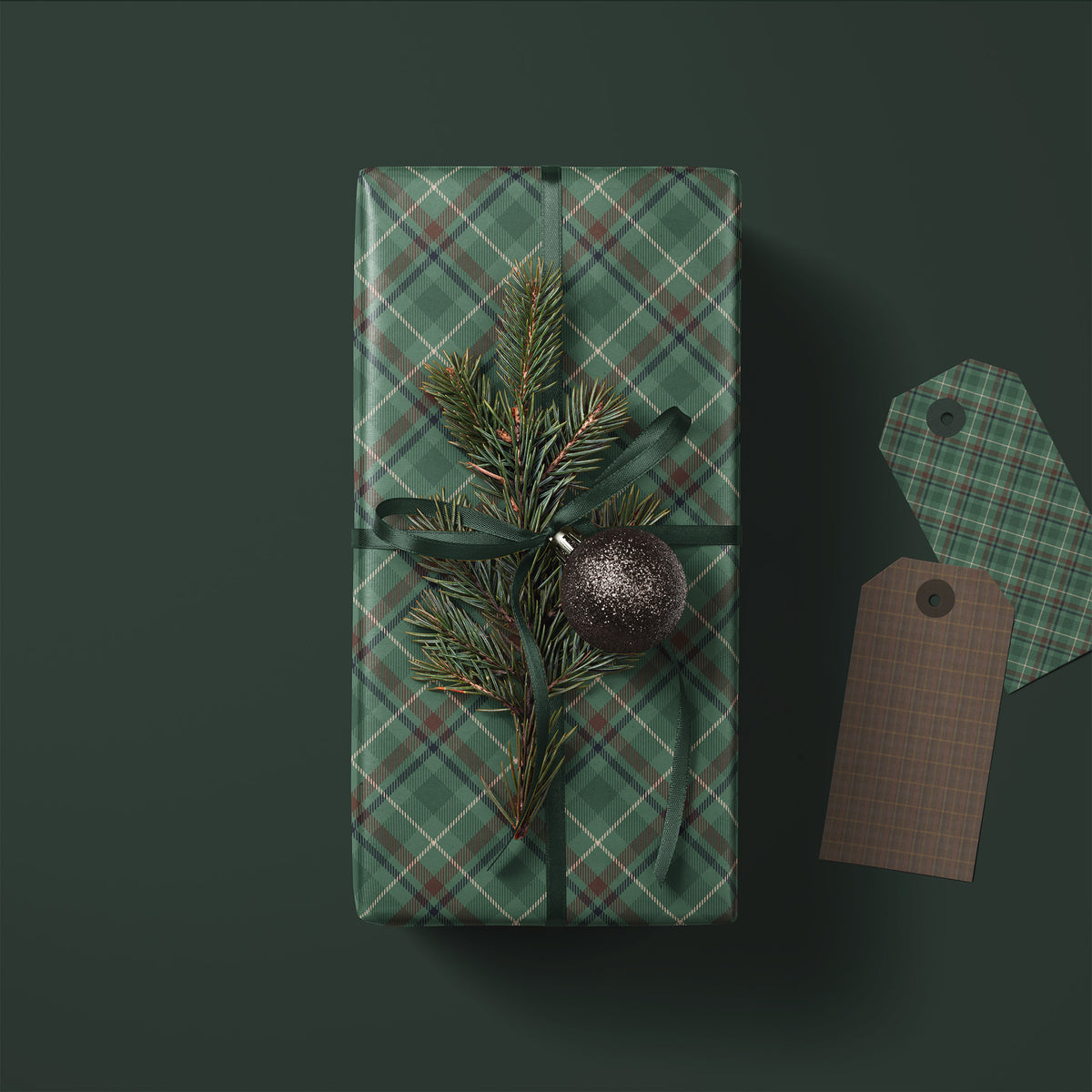 Dark Green, Beige & Brown Tartan Plaid Gift Wrapping Paper