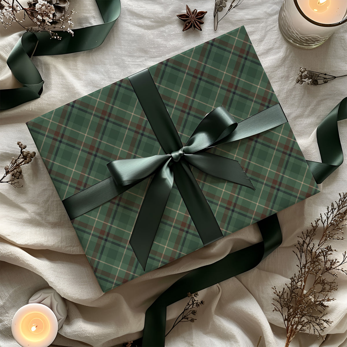 Dark Green, Beige & Brown Tartan Plaid Gift Wrapping Paper