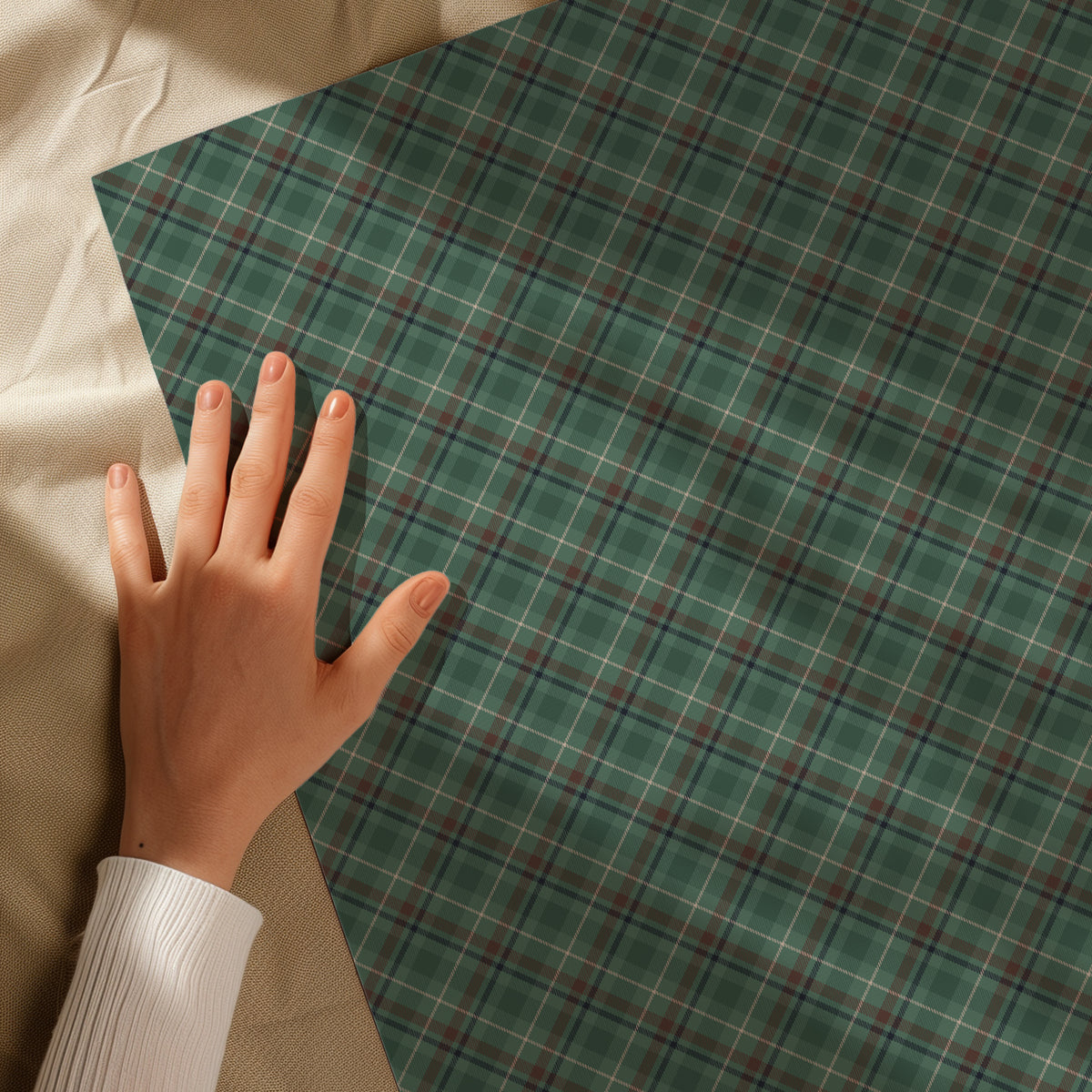 Dark Green, Beige & Brown Tartan Plaid Gift Wrapping Paper