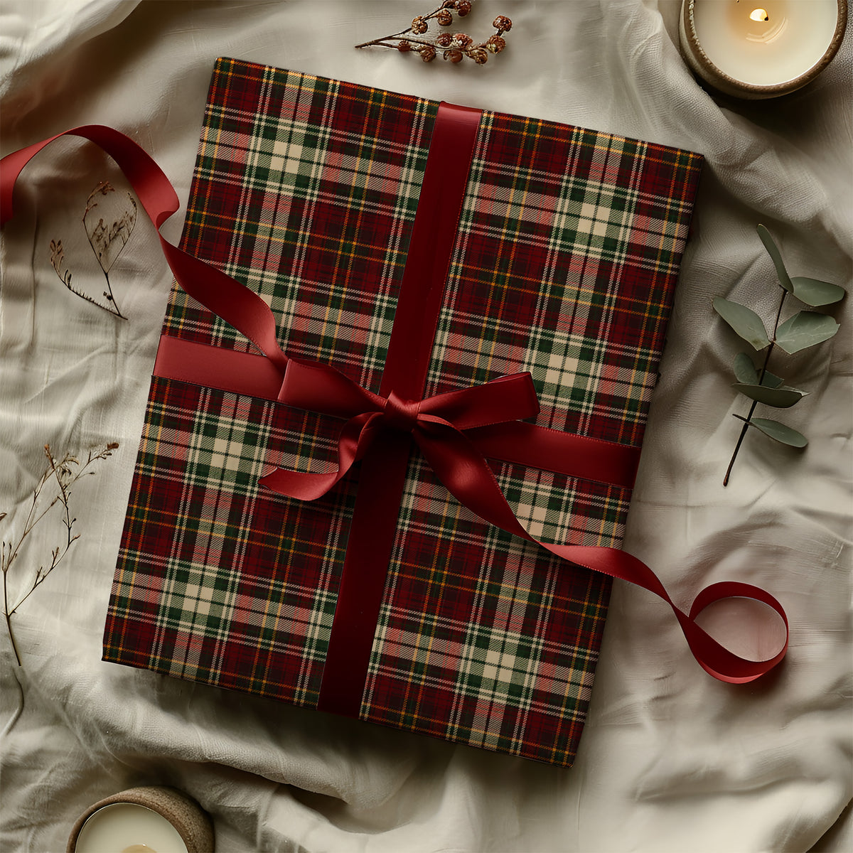 Red, Green, Beige & Yellow Tartan Plaid Gift Wrapping Paper