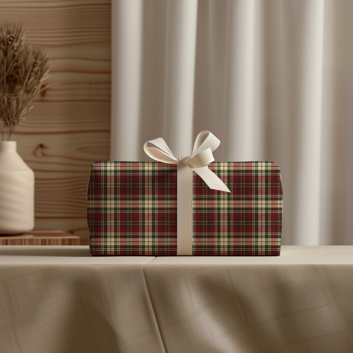 Red, Green, Beige & Yellow Tartan Plaid Gift Wrapping Paper