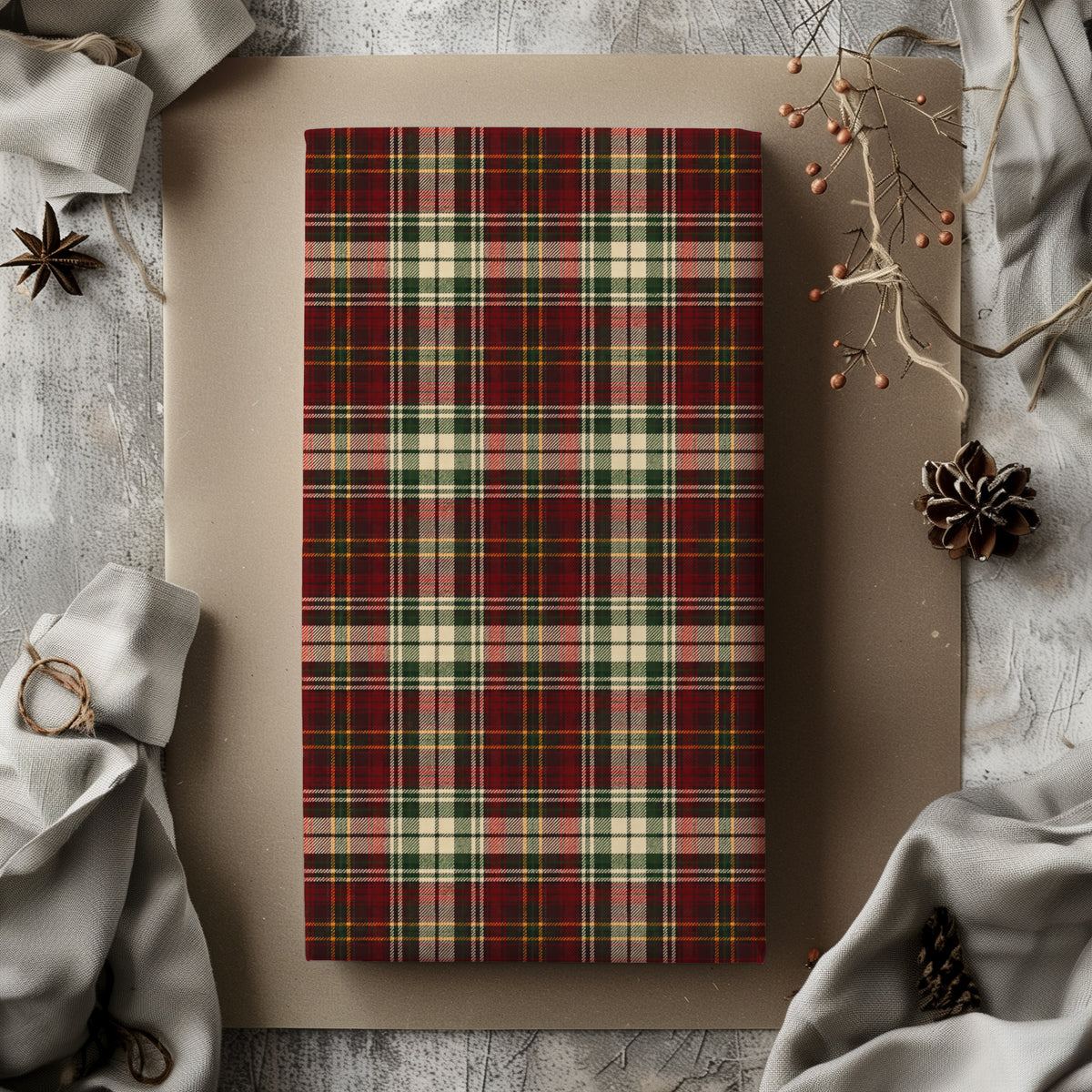 Red, Green, Beige & Yellow Tartan Plaid Gift Wrapping Paper