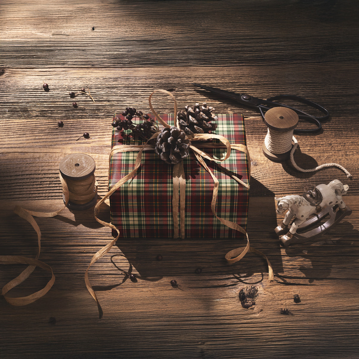 Red, Green, Beige & Yellow Tartan Plaid Gift Wrapping Paper