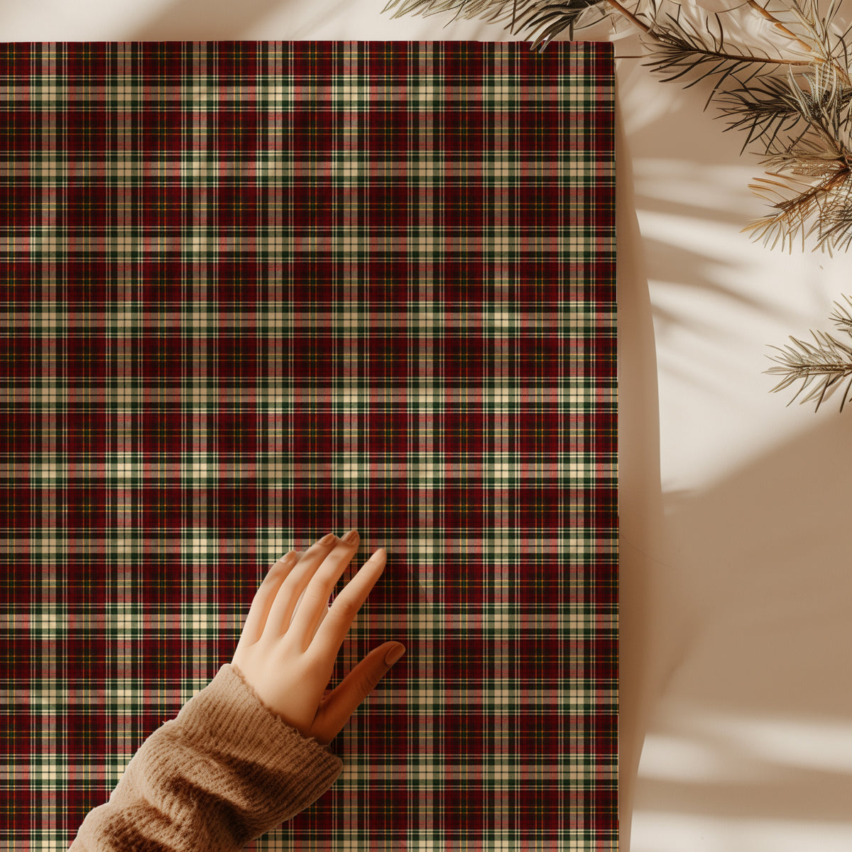 Red, Green, Beige & Yellow Tartan Plaid Gift Wrapping Paper