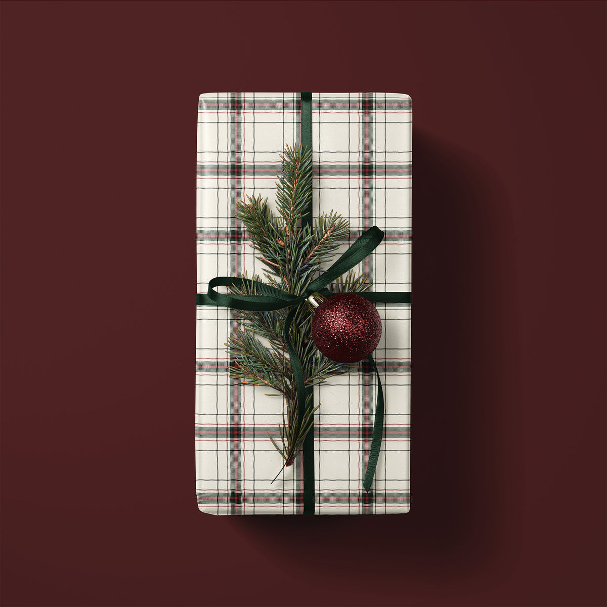 White, Red & Green Tattersall Plaid Tartan Gift Wrapping Paper