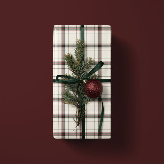 White, Red & Green Tattersall Plaid Tartan Gift Wrapping Paper