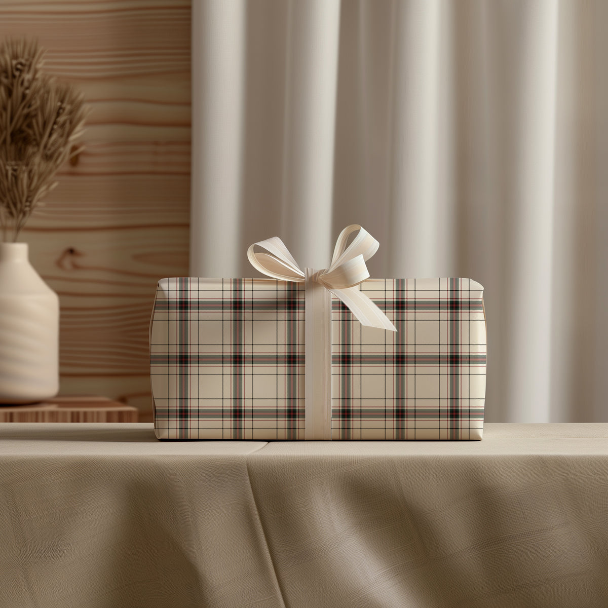 White, Red & Green Tattersall Plaid Tartan Gift Wrapping Paper