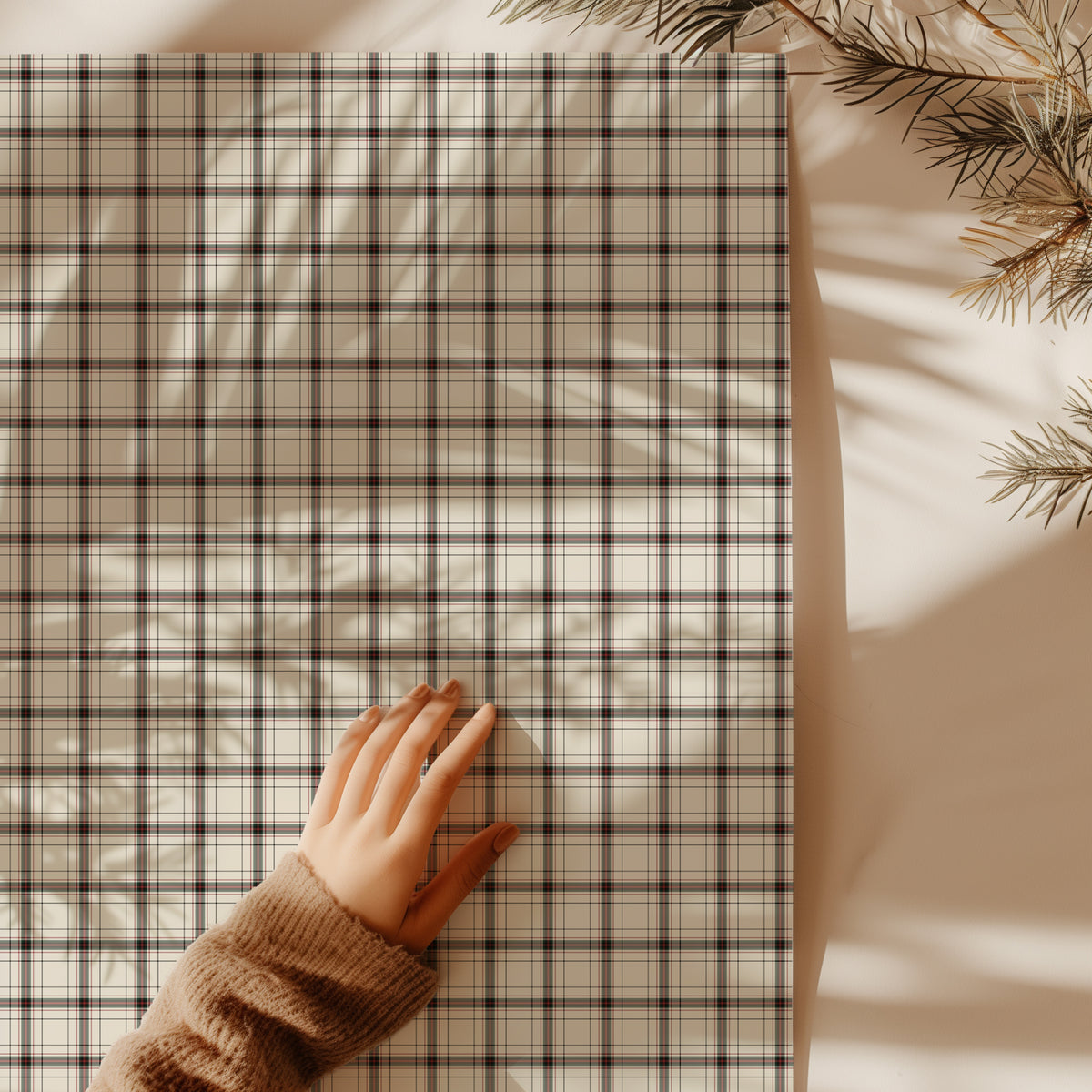 White, Red & Green Tattersall Plaid Tartan Gift Wrapping Paper