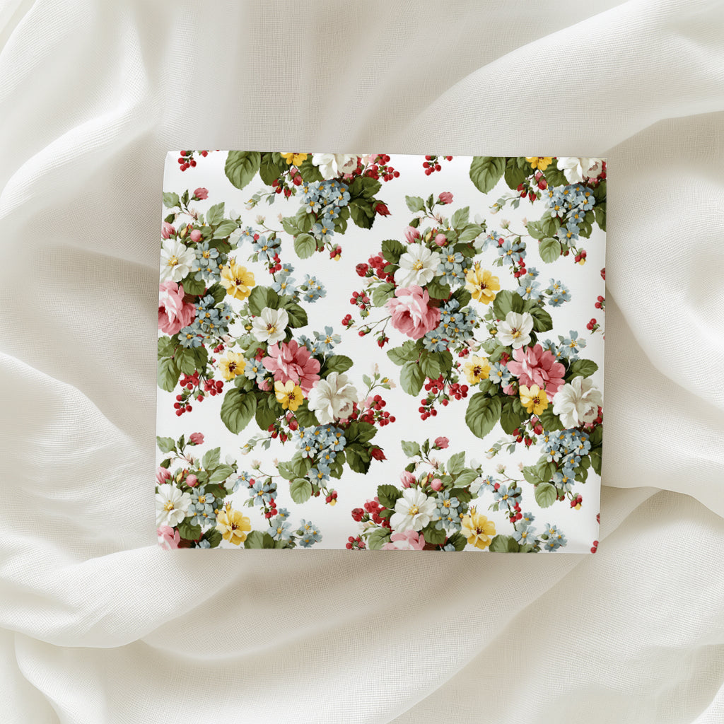 Pink, White & Yellow Floral Blooms with Red Berries Gift Wrapping Paper