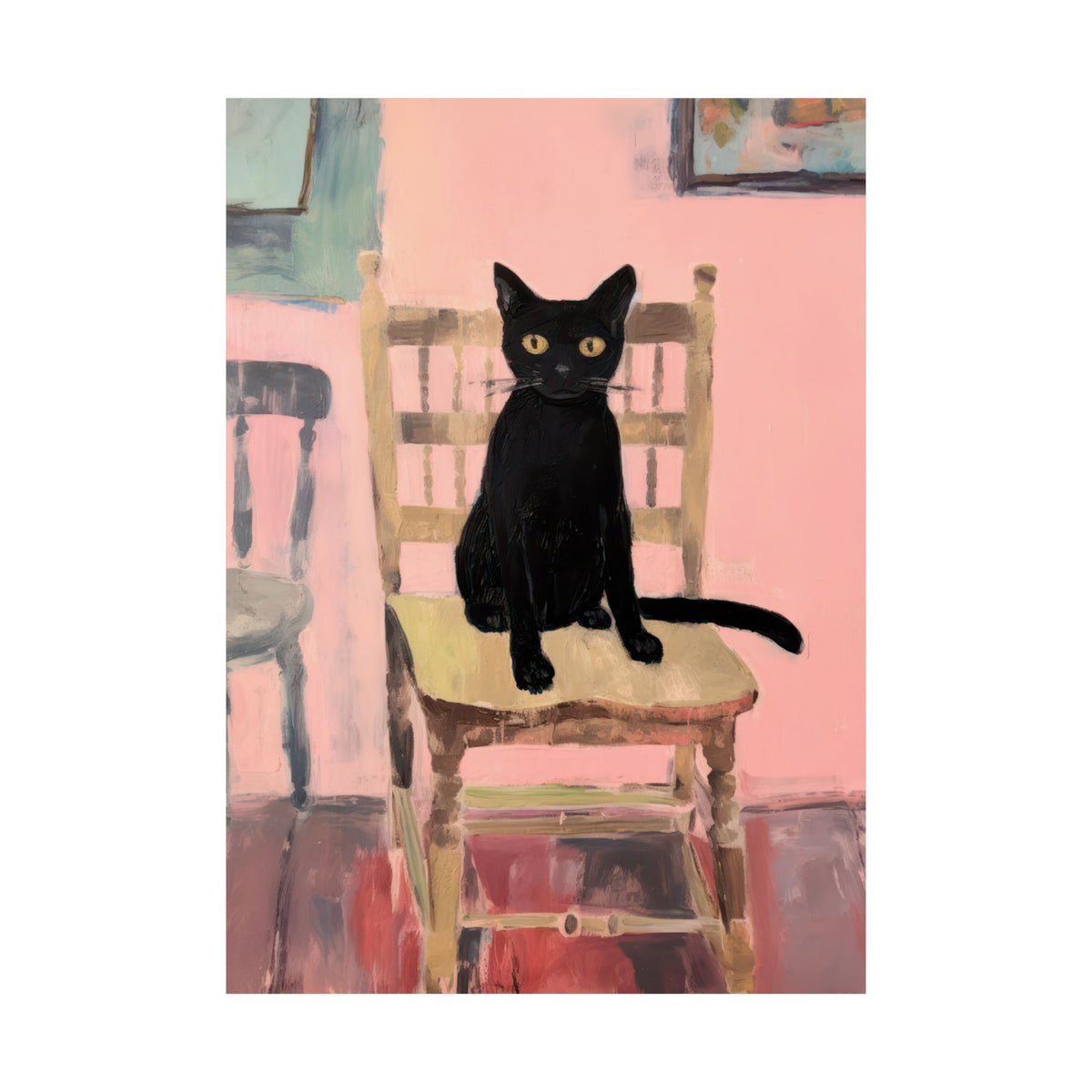 Black Cat on Kitchen Chair Matte Vertical Poster Art Print