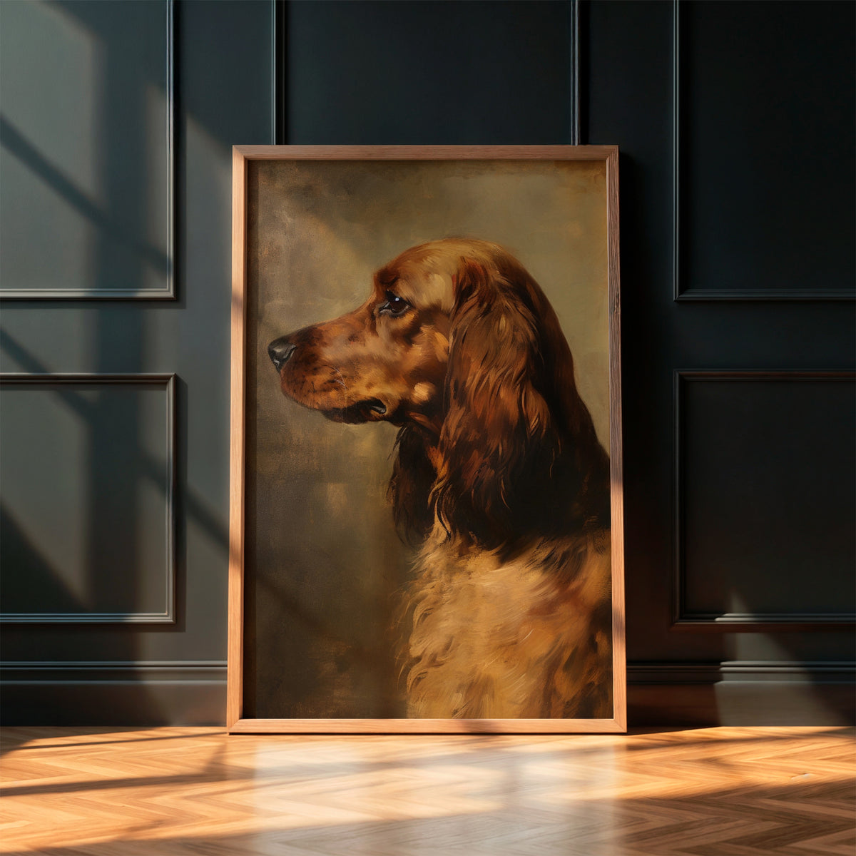 Vintage Style Spaniel Side Silhouette Portrait Matte Vertical Poster Art Print