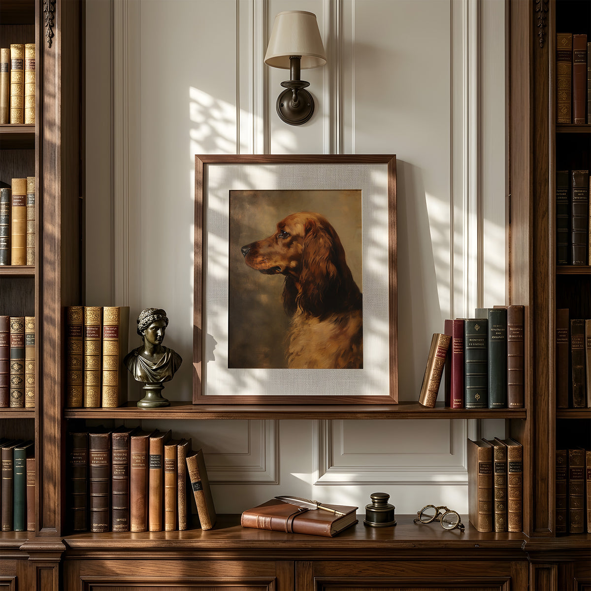 Vintage Style Spaniel Side Silhouette Portrait Matte Vertical Poster Art Print