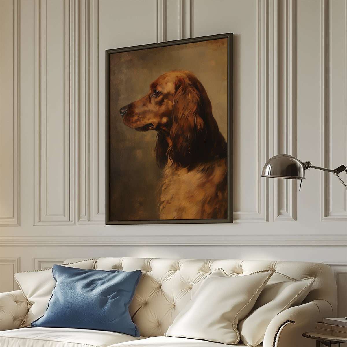Vintage Style Spaniel Side Silhouette Portrait Matte Vertical Poster Art Print