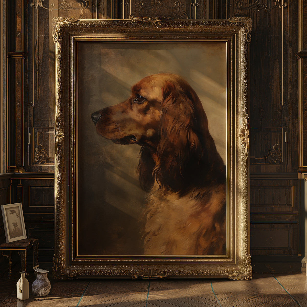 Vintage Style Spaniel Side Silhouette Portrait Matte Vertical Poster Art Print