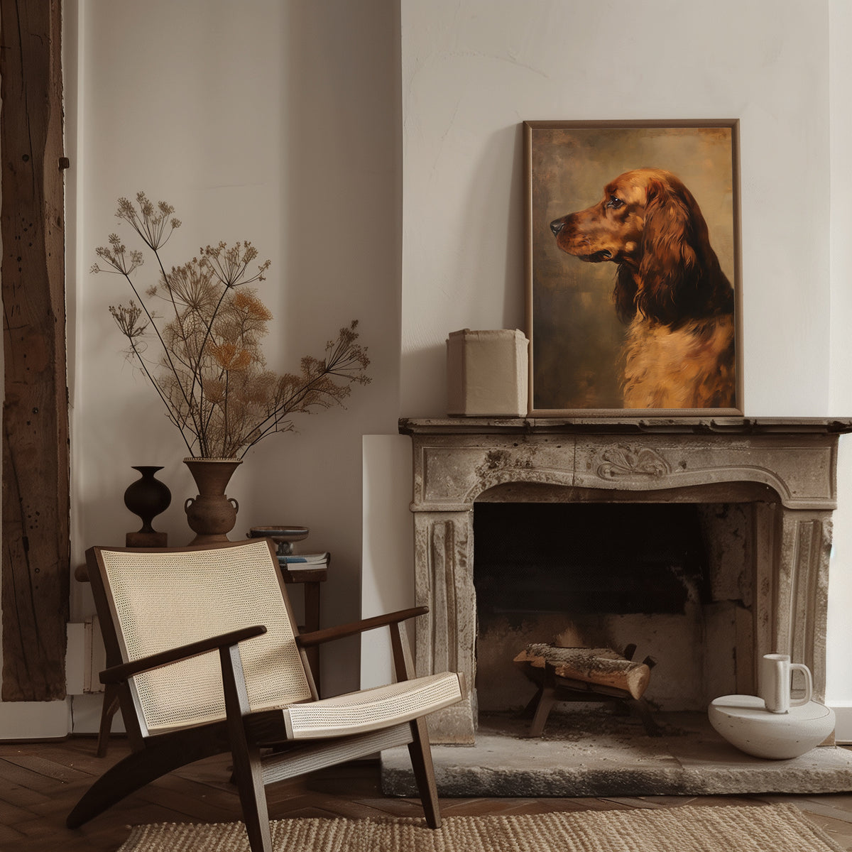 Vintage Style Spaniel Side Silhouette Portrait Matte Vertical Poster Art Print