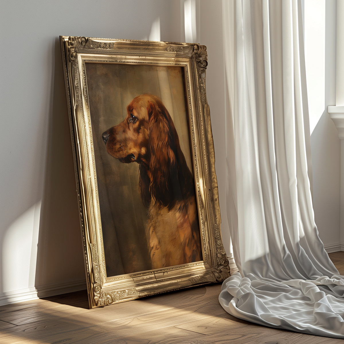 Vintage Style Spaniel Side Silhouette Portrait Matte Vertical Poster Art Print